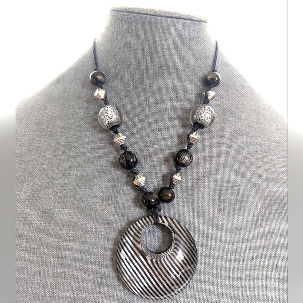 Funky Chunky Art To Wear Larger Striped Acrylic Beaded Boho Statement Necklace
